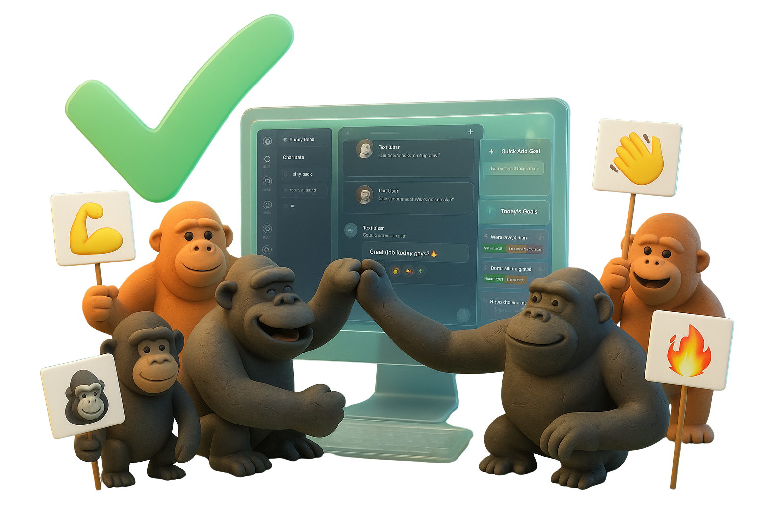 GoalRilla team with interface - gorillas holding achievement signs